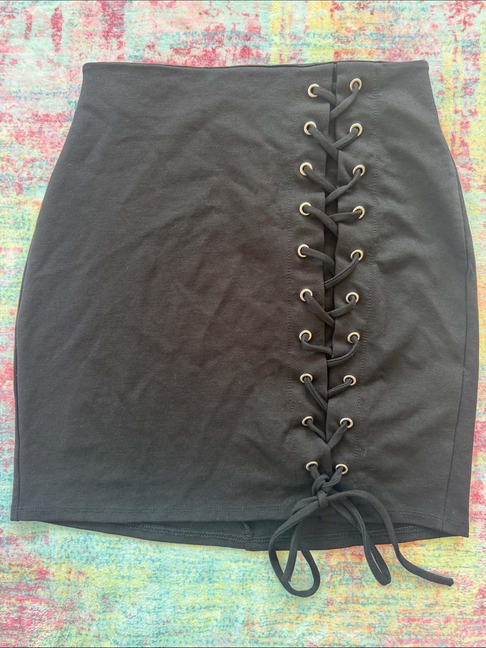 Windsor Black Lace-Up Mini Skirt
